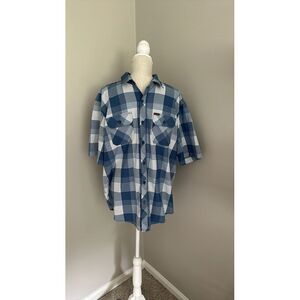 Orvis Shirt Mens Sz‎ XL Button Up Plaid Blue Outdoor EUC